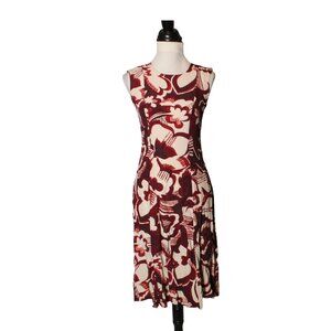 Anne Taylor Petites Fit & Flare A-Line Dress Size 6P Burgundy Red & Cream Spring